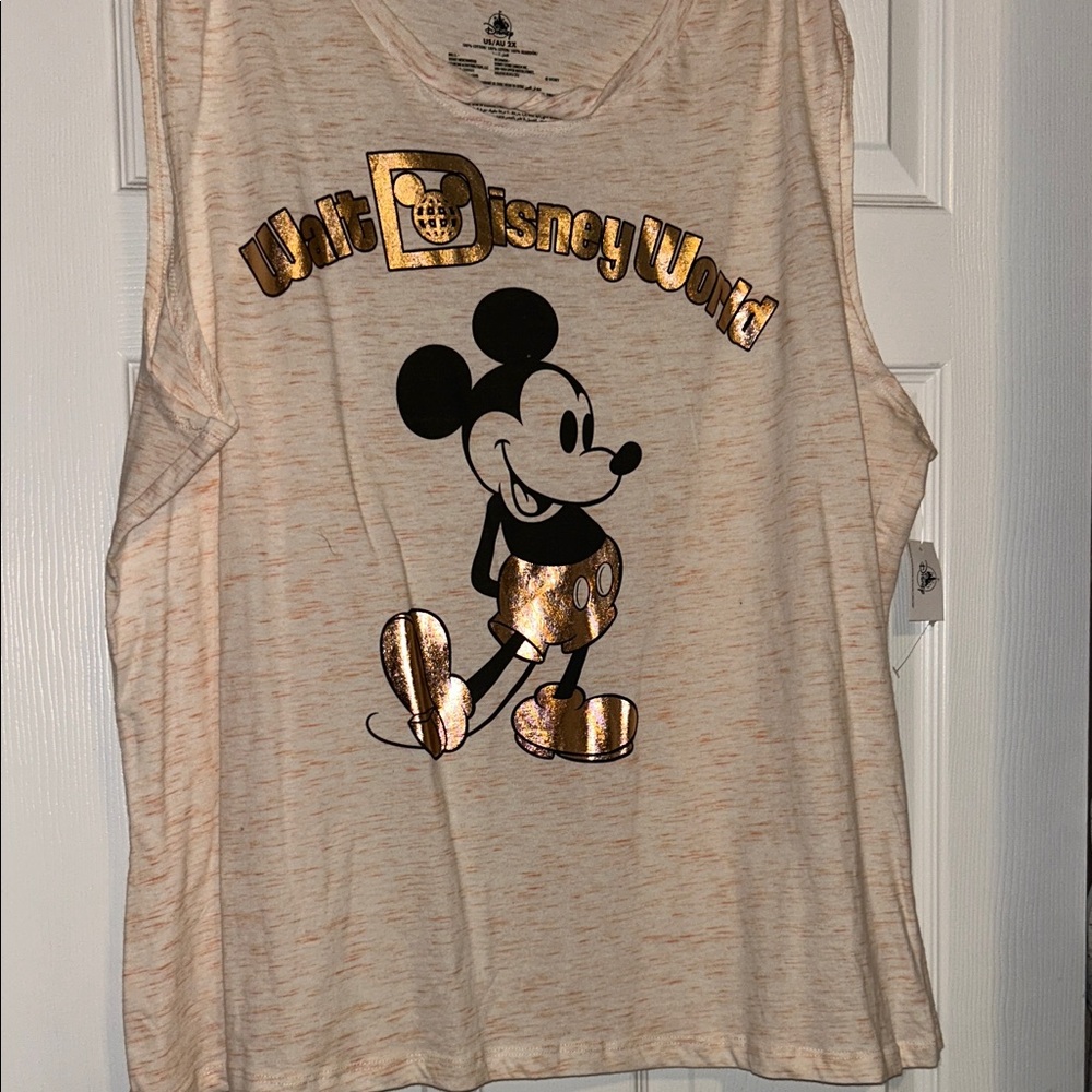 Disney Cream Tank Top with Gold Mickey Graphic